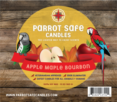 Parrot Safe Candles Apple Maple Bourbon Candle Label